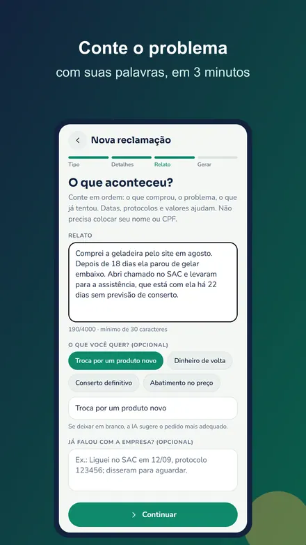 Tela 2 do Reclama Certo