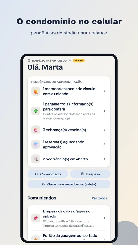 Tela do Síndico